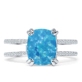 Vintage Style 10mm Cushion Cut Lab Created Blue Opal Art Deco Ring 925 Sterling Silver