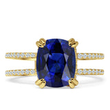 Vintage Style 10mm Cushion Cut Blue Sapphire CZ Art Deco Ring 925 Sterling Silver
