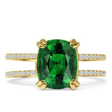 Vintage Style 10mm Cushion Cut Green Emerald CZ Art Deco Ring 925 Sterling Silver