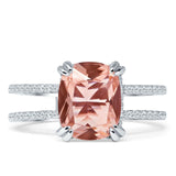 Vintage Style 10mm Cushion Cut Morganite CZ Art Deco Ring 925 Sterling Silver