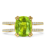 Vintage Style 10mm Cushion Cut Peridot CZ Art Deco Ring 925 Sterling Silver