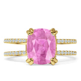 Vintage Style 10mm Cushion Cut Pink CZ Art Deco Ring 925 Sterling Silver