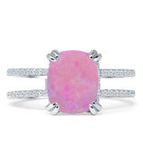 Vintage Style 10mm Cushion Cut Lab Created Pink Opal Art Deco Ring 925 Sterling Silver