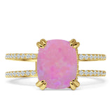 Vintage Style 10mm Cushion Cut Lab Created Pink Opal Art Deco Ring 925 Sterling Silver