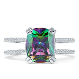 Vintage Style 10mm Cushion Cut Rainbow CZ Art Deco Ring 925 Sterling Silver
