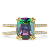 Vintage Style 10mm Cushion Cut Rainbow CZ Art Deco Ring 925 Sterling Silver