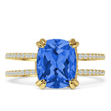 Vintage Style 10mm Cushion Cut Tanzanite CZ Art Deco Ring 925 Sterling Silver