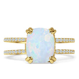 Vintage Style 10mm Cushion Cut Lab Created White Opal Art Deco Ring 925 Sterling Silver