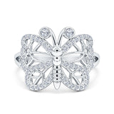 Minimalist 14.6mm Cubic Zirconia Butterfly Ring 925 Sterling Silver