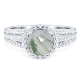 Art Deco Round Natural Stone Stackable Ring