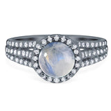 Art Deco Round Natural Stone Stackable Ring