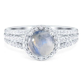 Art Deco Round Natural Stone Stackable Ring