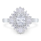 Floral Art Deco Ring Oval Moissanite Tapered Baguette 925 Sterling Silver