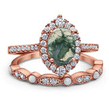 Art Deco Two Piece Oval Natural Stone Ring