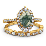 Art Deco Two Piece Oval Natural Stone Ring