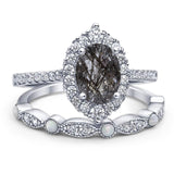 Art Deco Two Piece Oval Natural Stone Ring