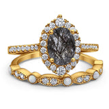 Art Deco Two Piece Oval Natural Stone Ring
