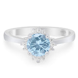 Art Deco Round Natural Aquamarine Floral Ring 925 Sterling Silver