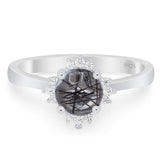 Art Deco Round Natural Stone Floral Ring