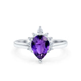 Teardrop Art Deco Pear Wedding Engagement Ring Round CZ 925 Sterling Silver