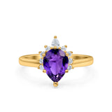 Teardrop Art Deco Pear Wedding Engagement Ring Round CZ 925 Sterling Silver