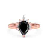 Teardrop Art Deco Pear Wedding Engagement Ring Round CZ 925 Sterling Silver