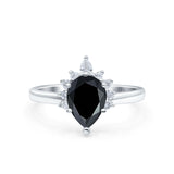 Teardrop Art Deco Pear Wedding Engagement Ring Round CZ 925 Sterling Silver