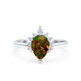 Teardrop Art Deco Pear Wedding Engagement Ring Round CZ 925 Sterling Silver