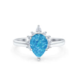 Teardrop Art Deco Pear Wedding Engagement Ring Round CZ 925 Sterling Silver
