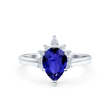 Teardrop Art Deco Pear Wedding Engagement Ring Round CZ 925 Sterling Silver