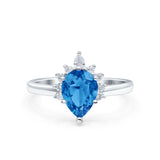 Teardrop Art Deco Pear Wedding Engagement Ring Round CZ 925 Sterling Silver