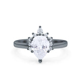 Teardrop Art Deco Pear Wedding Engagement Ring Round CZ 925 Sterling Silver