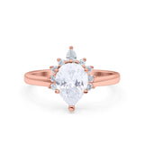 Teardrop Art Deco Pear Wedding Engagement Ring Round CZ 925 Sterling Silver