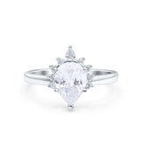 Teardrop Art Deco Pear Wedding Engagement Ring Round CZ 925 Sterling Silver