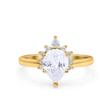 Teardrop Art Deco Pear Wedding Engagement Ring Round CZ 925 Sterling Silver