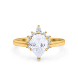 Teardrop Art Deco Pear Wedding Engagement Ring Round CZ 925 Sterling Silver