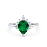 Teardrop Art Deco Pear Wedding Engagement Ring Round CZ 925 Sterling Silver