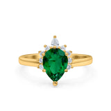 Teardrop Art Deco Pear Wedding Engagement Ring Round CZ 925 Sterling Silver