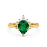 Teardrop Art Deco Pear Wedding Engagement Ring Round CZ 925 Sterling Silver
