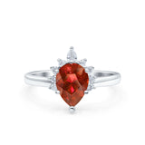 Teardrop Art Deco Pear Wedding Engagement Ring Round CZ 925 Sterling Silver