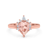 Teardrop Art Deco Pear Wedding Engagement Ring Round CZ 925 Sterling Silver