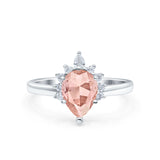 Teardrop Art Deco Pear Wedding Engagement Ring Round CZ 925 Sterling Silver