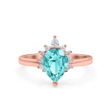 Teardrop Art Deco Pear Wedding Engagement Ring Round CZ 925 Sterling Silver
