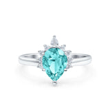 Teardrop Art Deco Pear Wedding Engagement Ring Round CZ 925 Sterling Silver