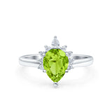 Teardrop Art Deco Pear Wedding Engagement Ring Round CZ 925 Sterling Silver