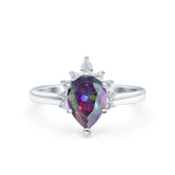 Teardrop Art Deco Pear Wedding Engagement Ring Round CZ 925 Sterling Silver
