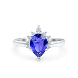 Teardrop Art Deco Pear Wedding Engagement Ring Round CZ 925 Sterling Silver