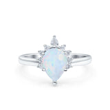 Teardrop Art Deco Pear Wedding Engagement Ring Round CZ 925 Sterling Silver