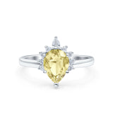 Teardrop Art Deco Pear Wedding Engagement Ring Round CZ 925 Sterling Silver