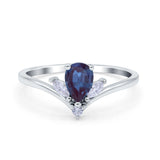 Art Deco Pear Teardrop Lab Alexandrite Chevron Ring 925 Sterling Silver